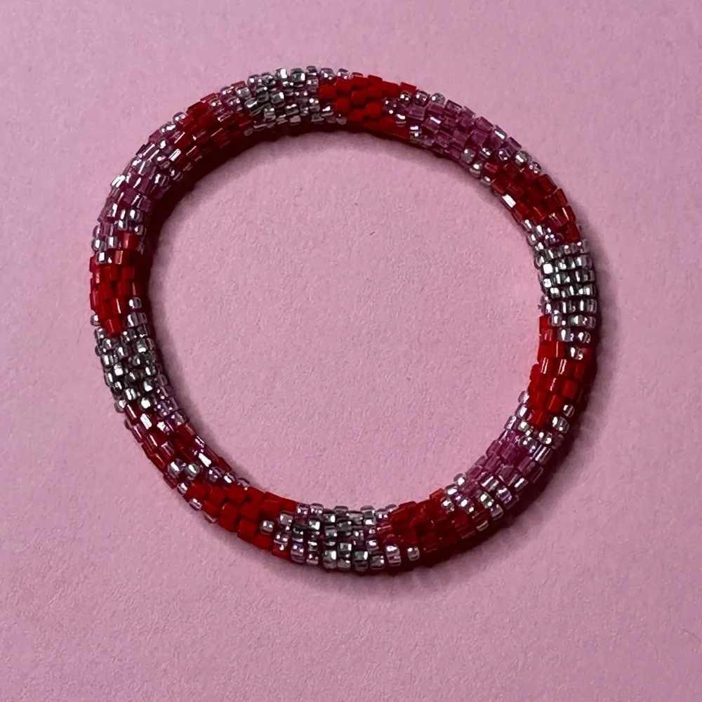 Nepal Style Roll On Bracelet in Red Multi Color Beads‎